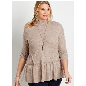 NWT Maurices Solid Ribbed Mock Neck Babydoll Top